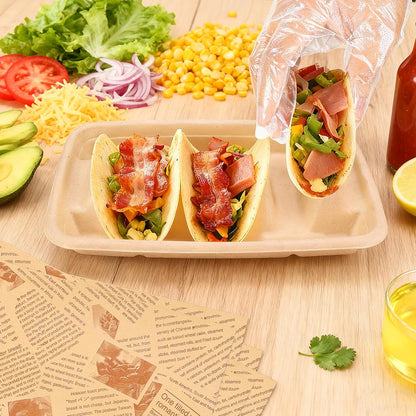 Disposable Taco Holders 24 Pack, Paper Taco Trays for Taco Bar, Includes 100 Grease-Resistant Liners & 100 Serving Gloves