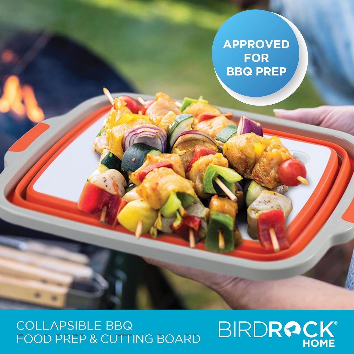 BIRDROCK HOME Collapsible Large BBQ Prep Tub w/Cutting Board, Multi-Function Grill Caddy w/Colander & Lid, Portable Silicone Dish Bowl for Picnic, Tailgate, Camping - Black