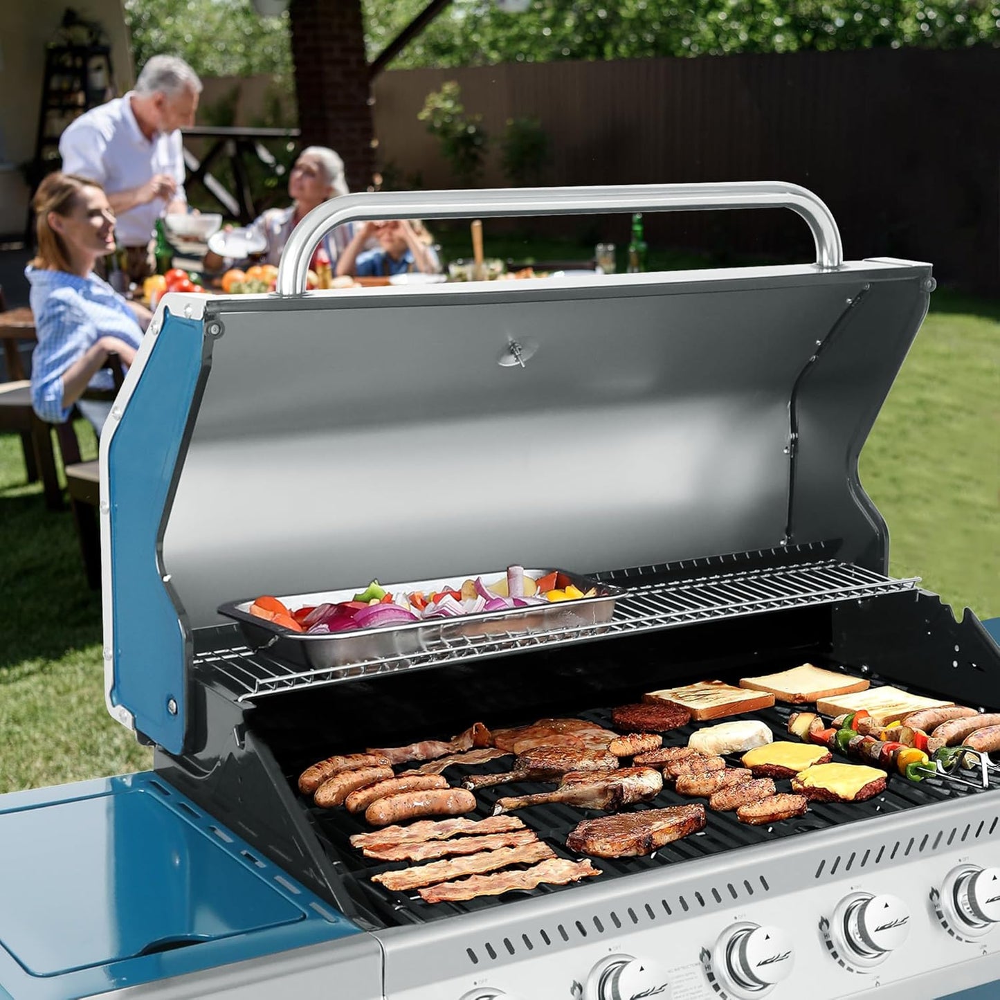 Royal Gourmet GA6402S 6-Burner Propane Gas Grill with Side Burner and Warming Rack, 74,000 BTUs, Cabinet Style Outdoor BBQ Grill for Barbecue Grilling & Backyard Cooking, Silver