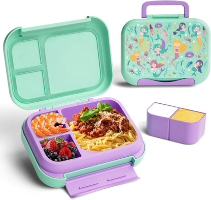 Kids Bento Lunch Box, Toast Shaped 4-Compartment 31OZ Container with Sauce Cup & Utensils (Ages 3+) Leak-Proof, Drop-Proof, Dishwasher Safe | BPA-Free Reusable Lunch Box for School, Travel | Pink
