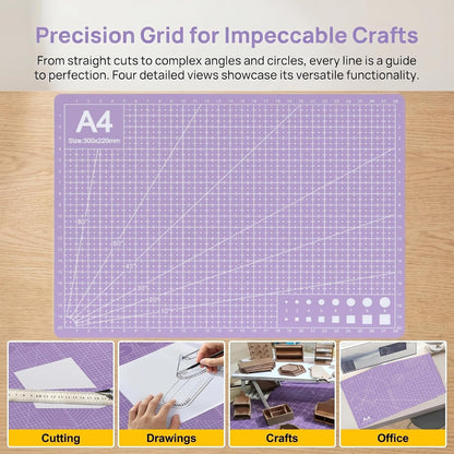 A4 Self-Healing Cutting Mat, Double-Sided Craft Mat with Grid Lines, Precision Rotary Cutting Board for Office Desk, Art Craft, Sewing, Hobby, and DIY Projects - 9x12 Inches