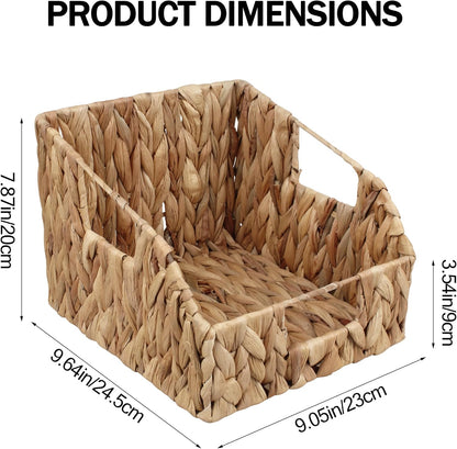 Pantry Baskets for Organizing, Wicker Basket with Built-in Handles, Handwoven Wicker Storage Baskets, Natural Water Hyacinth Storage Baskets,for Bedroom Shelves Bathroom Laundry Room or Kitchen(1PACK)