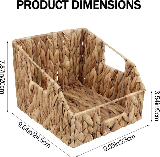 Pantry Baskets for Organizing, Wicker Basket with Built-in Handles, Handwoven Wicker Storage Baskets, Natural Water Hyacinth Storage Baskets,for Bedroom Shelves Bathroom Laundry Room or Kitchen(1PACK)