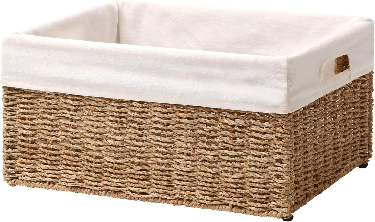 Wicker Storage Basket, Baskets for Organizing, Storage Basket with Built-in Handles, Water Hyacinth Shelves，Wicker Storage Baskets for Shelves, Water Hyacinth Storage Baskets (nature, 4-Pack)