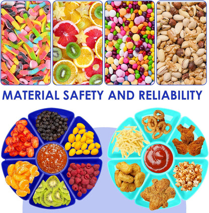 3 Pcs Sectional Round Plastic Serving Tray Platters 11inch Unbreakable Chip and Dip Divided Serving Plates,Round 7 Compartments Multifunctional Food Platter for Snack,Nuts,Candy,Dried Fruit,Veggies