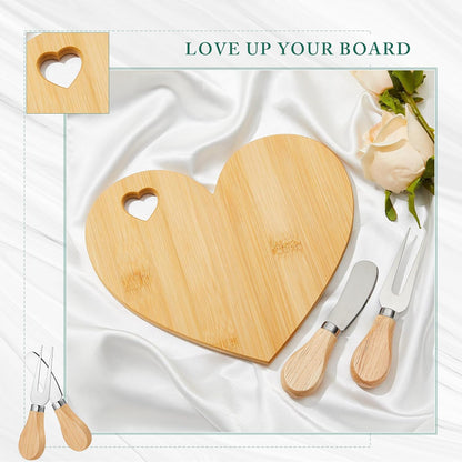 Patelai 24 Set Bridal Baby Shower Favor Heart Cheese Board with Knife, Wood Mini Charcuterie Board Thank You Gift Box for Guest Bridal Baby Shower Prize Wedding Valentines Birthday (Bamboo Color)