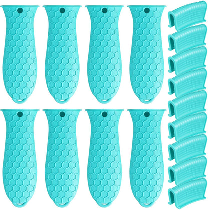 16Pcs Cast Iron Handle Cover Set, Non-Slip Silicone Pot Handle Cover for Frying Pans, Heat Resistant Silicone Handle for Cast Iron Skillet, Casserole Cookware, Cast Iron Skillet Handle Covers, Lake Bl