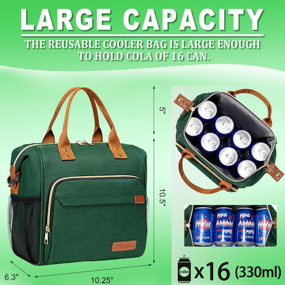 TuErCao Small Lunch Bag Lightweight Insulated Lunch Box for Women Work Portable Soft Cooler for Picnic Travel Road Trips, Loncheras para Mujer, Black