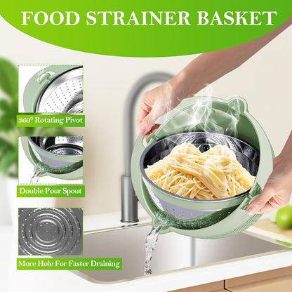 4-1 Colander with Bowl Set, Food Strainers and Colanders, Fruit Washing Bowl with Strainer, Rotatable Colander for Kitchen, Aesthetic Kitchen Gadget, Christmas & New Year Gifts - Beige