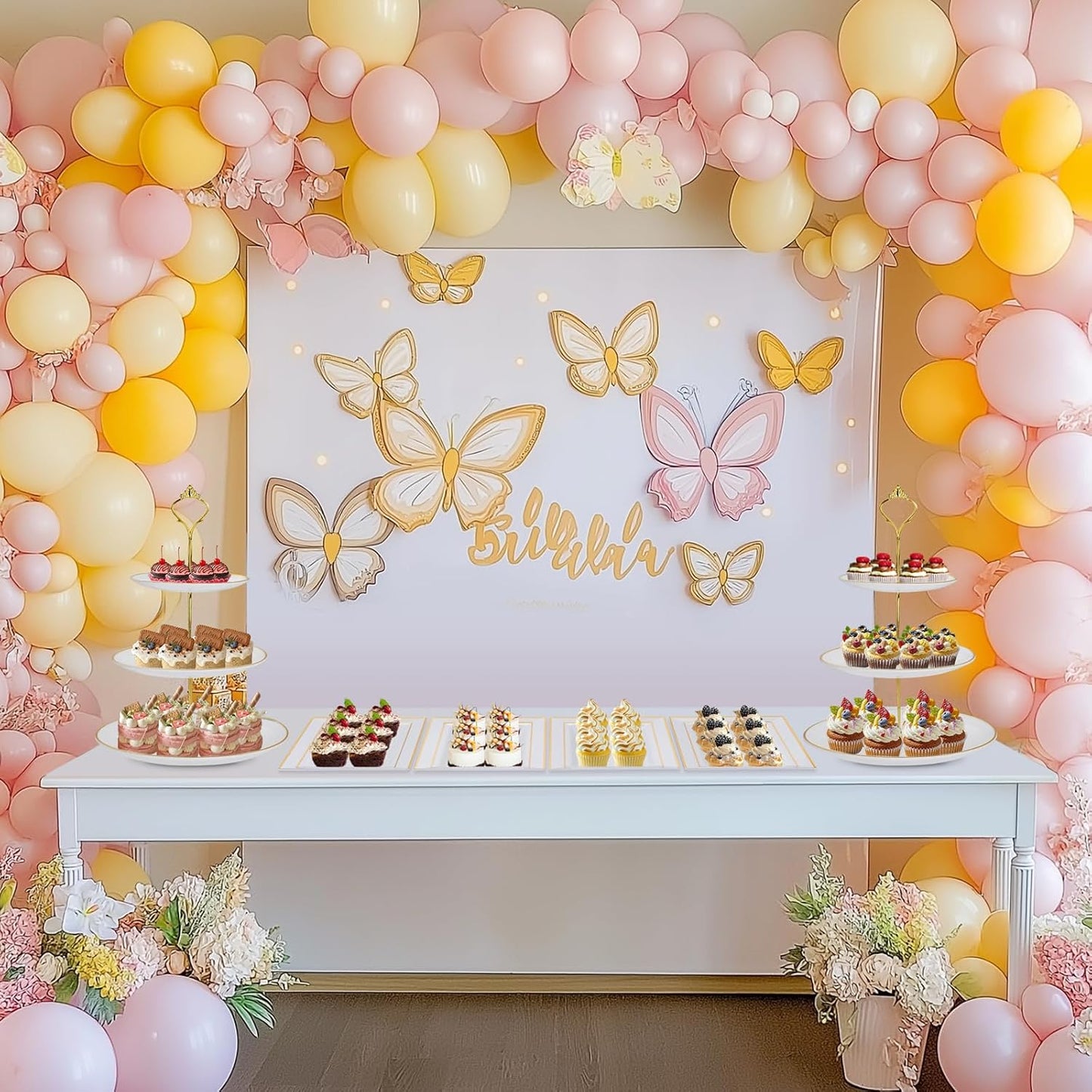 Supernal 10 Pack Dessert Table Display Set -4 Sets 3 Tier Cupcake Stand,6 Pcs Food Serving Trays,Elegant Tableware for Cupcakes and Snacks,Perfect for Tea Party Baby Shower Decorations(White and Gold)