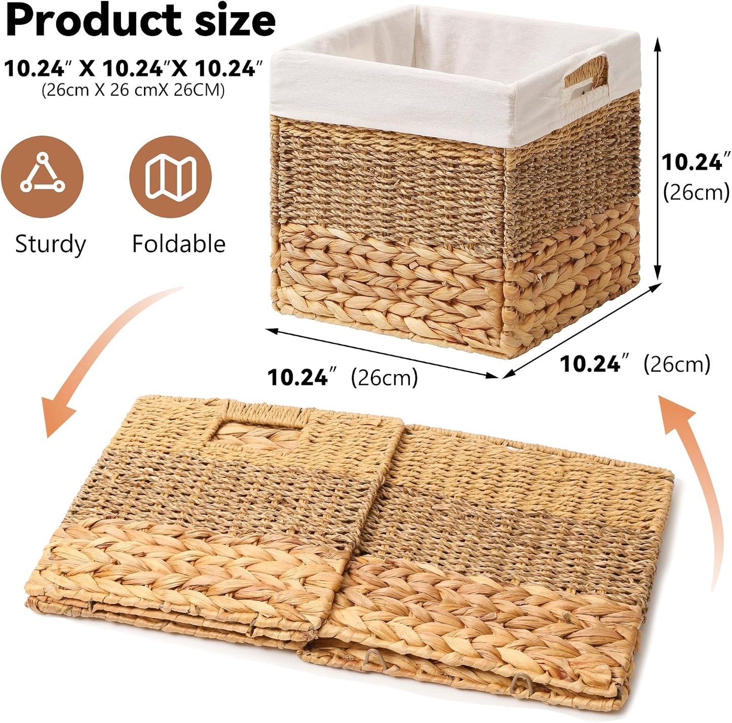 Wicker Storage Basket, Baskets for Organizing, Storage Basket with Built-in Handles, Water Hyacinth Shelves，Wicker Storage Baskets for Shelves, Water Hyacinth Storage Baskets (nature, 4-Pack)