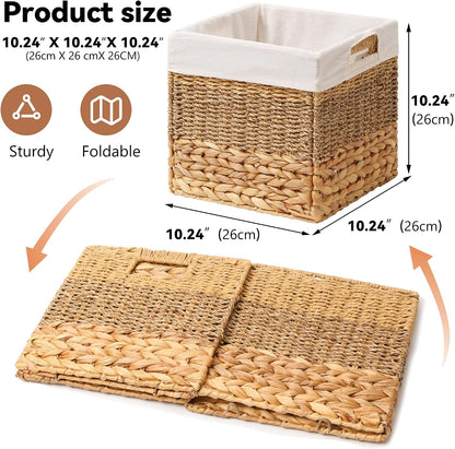 Wicker Storage Basket, Baskets for Organizing, Storage Basket with Built-in Handles, Water Hyacinth Shelves，Wicker Storage Baskets for Shelves, Water Hyacinth Storage Baskets (nature, 4-Pack)