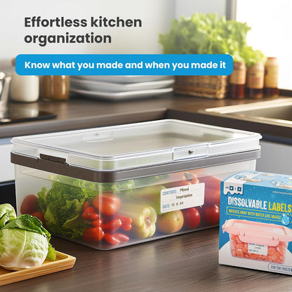 MESS Dissolvable Freezer Labels – 500/Roll Blank Removable Labels for Containers, Food Storage, Bottles, Jars, and Freezer Use (500, 1x2)