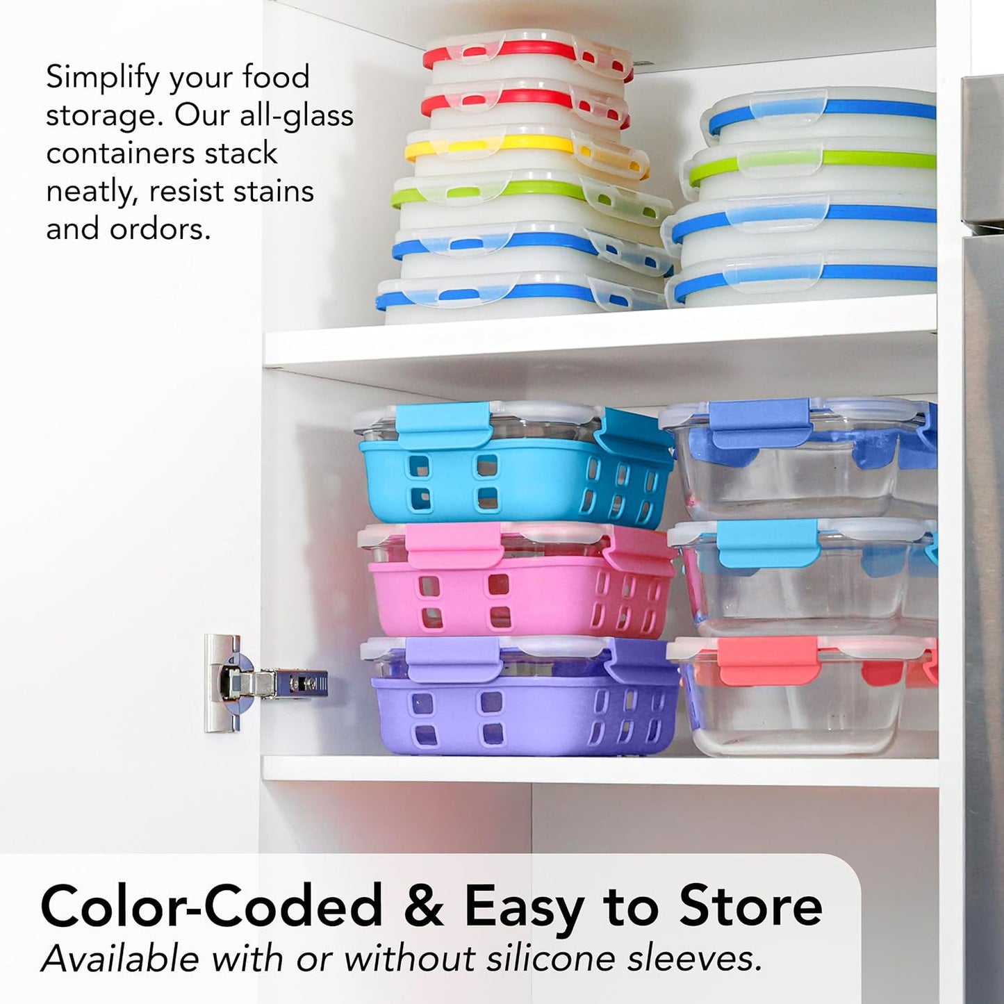 ECOBERI Glass Meal Prep Containers with Silicone Sleeves, 3 Piece 4.5 Cup Set, Borosilicate Glass Food Storage with Leak-Resistant Lids, Oven, Microwave, Freezer and Dishwasher Safe