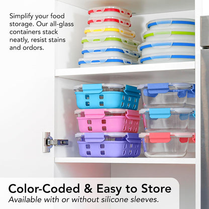 ECOBERI Glass Meal Prep Containers with Silicone Sleeves, 3 Piece 4.5 Cup Set, Borosilicate Glass Food Storage with Leak-Resistant Lids, Oven, Microwave, Freezer and Dishwasher Safe