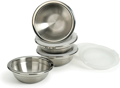 RSVP International Kitchen Prep Bowl Collection, Stainless Steel, Dishwasher Safe, Cup & Lid, 4 Piece, 3-ounce