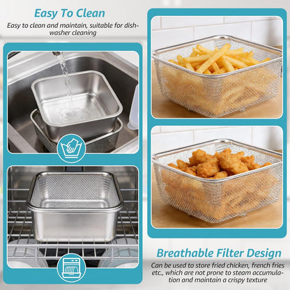 Stainless Steel Colander Set, Square Strainer with Lid for Draining Vegetable Washing Rice, 2 in 1 Strainer Bowl & Food Storage Container Food Preparation Box Bowl (1500ml)