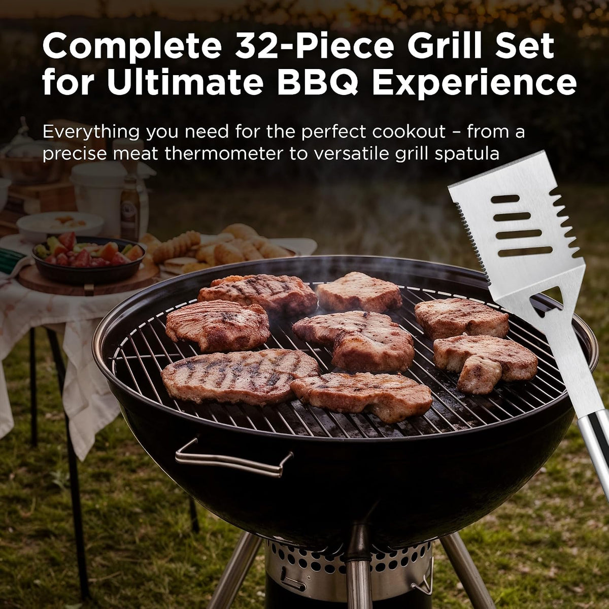 Kaluns BBQ Grilling Accessories, Grilling Gifts for Men Dad, Grill Tools for Outdoor Grill, Heavy Duty Stainless Steel Grill Set with Spatula, Tongs, Fork, Brush, & Grilling Mat, Best BBQ Gifts