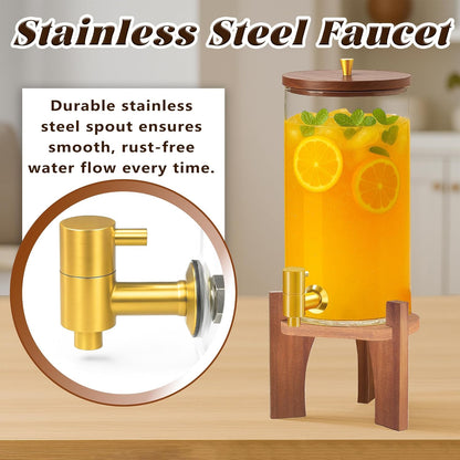 Glass Drink Dispenser,1.5 Gallon Beverage Dispenser with Stand,Lemonade Dispenser with Stainless Steel Faucet,Drink Dispensers for Parties, Bars and Home (Cross Stand)