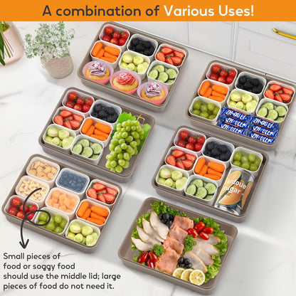 Snackle Box Container for Adults with 9 Compartment, Divided Serving Tray Snack Box Containers with Lid and Handle, Charcuterie Boxes Portable Snack Platter for Fruit Veggie Party Travel, White