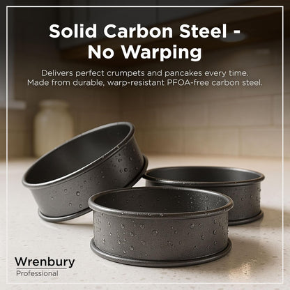 Wrenbury Crumpet Rings Nonstick 3.5 inch - English Muffin Rings - Food Ring Molds for Cooking – Metal Baking Egg Ring Set - Made in England