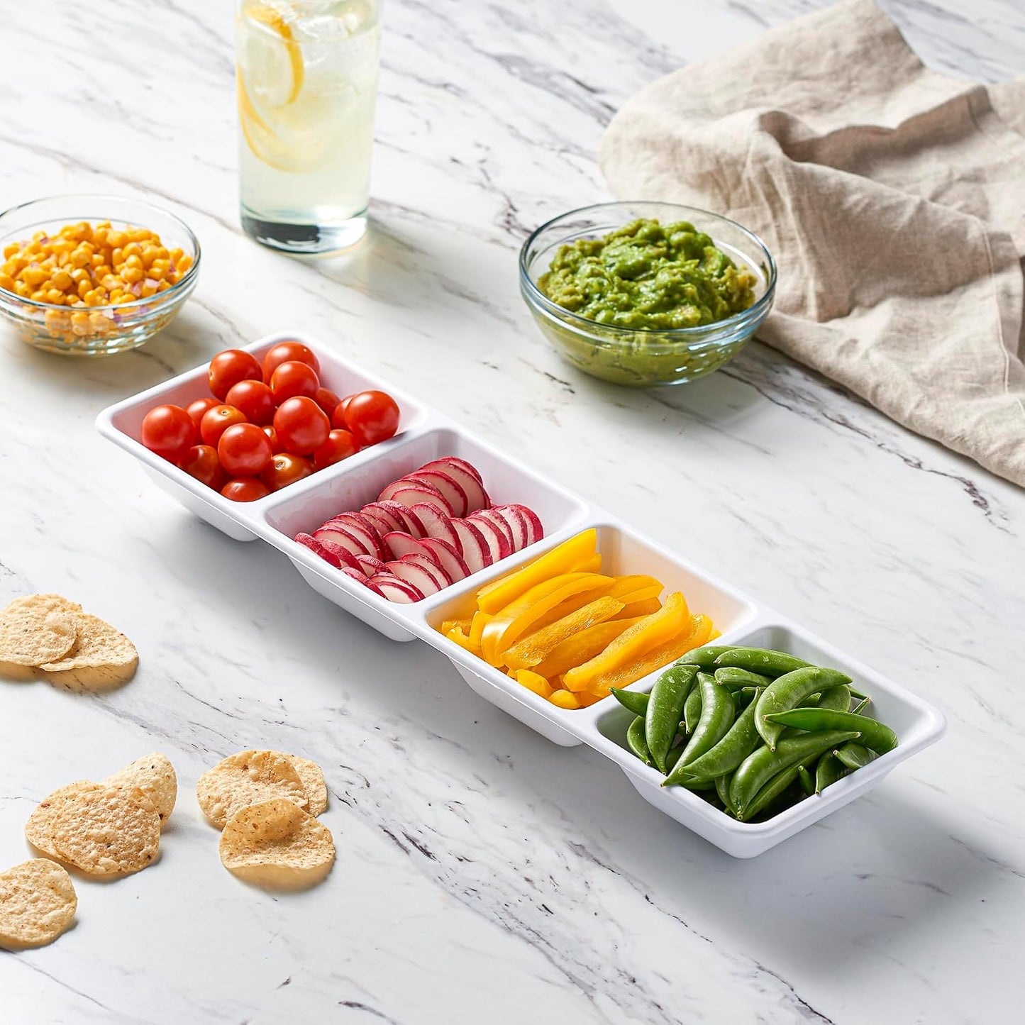 Plasticpro 4 Sectional Rectangle Plastic Serving Tray/Platter (2, Black)