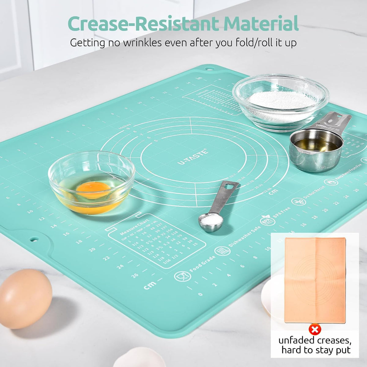 U-Taste Silicone Pastry Mat, Dough Rolling Baking Sheet, 28x20"/Transparent