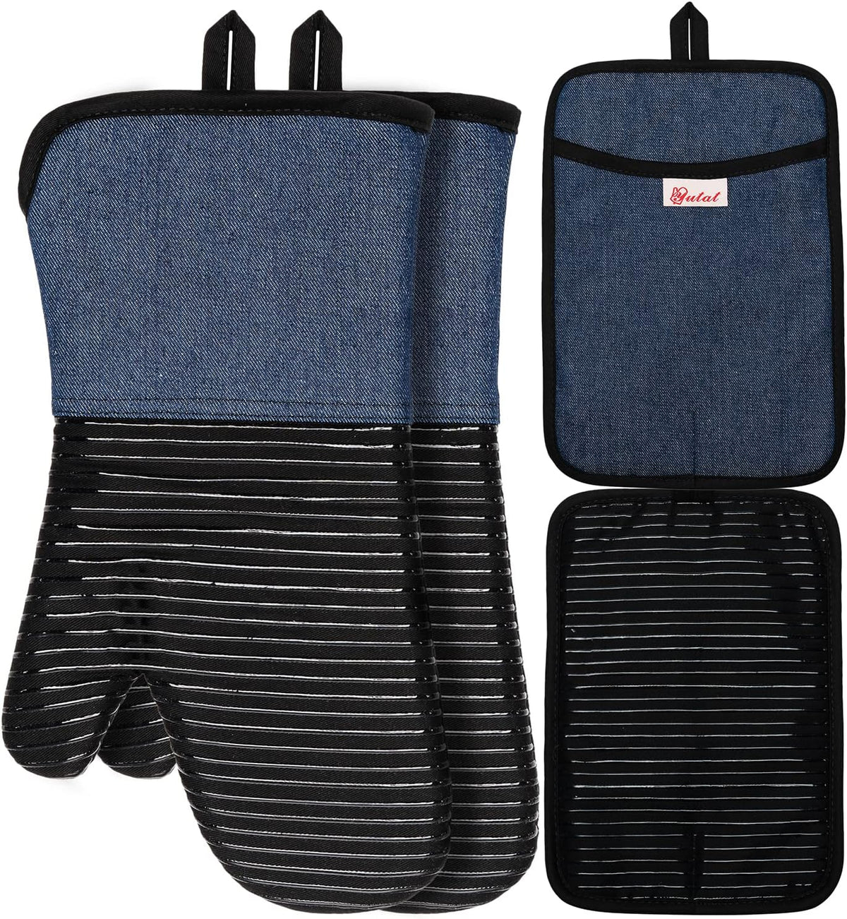 Yutat Silicone Oven Mitts - Oven Mitts and Pot Holders Sets Made of Non-Slip & BPA-Free Silicone, High Heat Resistant 500 Degrees, Perfect for Kitchen Cooking Baking BBQ, Peak Green