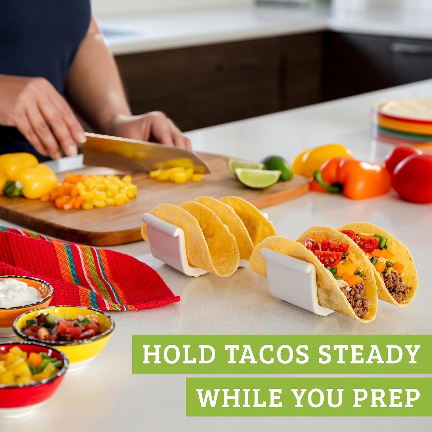Ceramic taco holder (2 Pack) soft taco holders, Holds 4 tacos, wrap server for oven and Kitchen, For Hard and Soft Shell, Dishwasher & Microwave Safe (White)