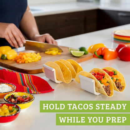 Ceramic taco holder (2 Pack) soft taco holders, Holds 4 tacos, wrap server for oven and Kitchen, For Hard and Soft Shell, Dishwasher & Microwave Safe (White)