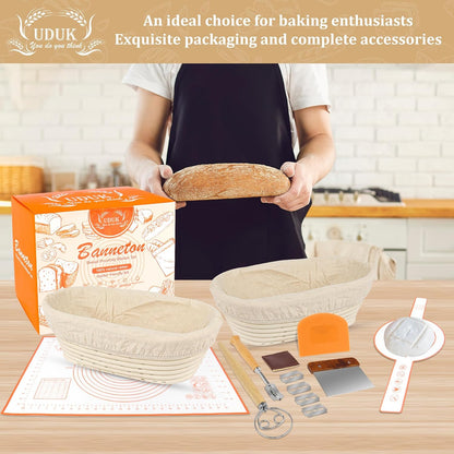 Sourdough Baking Kit, 2 Oval Banneton Proofing Basket Set