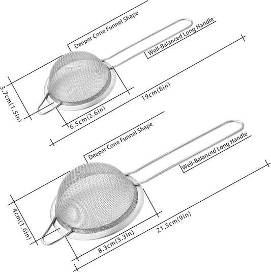 Fine Mesh Strainers, 2 Pack Mini Metal Sieve with Handle for Kitchen Filter
