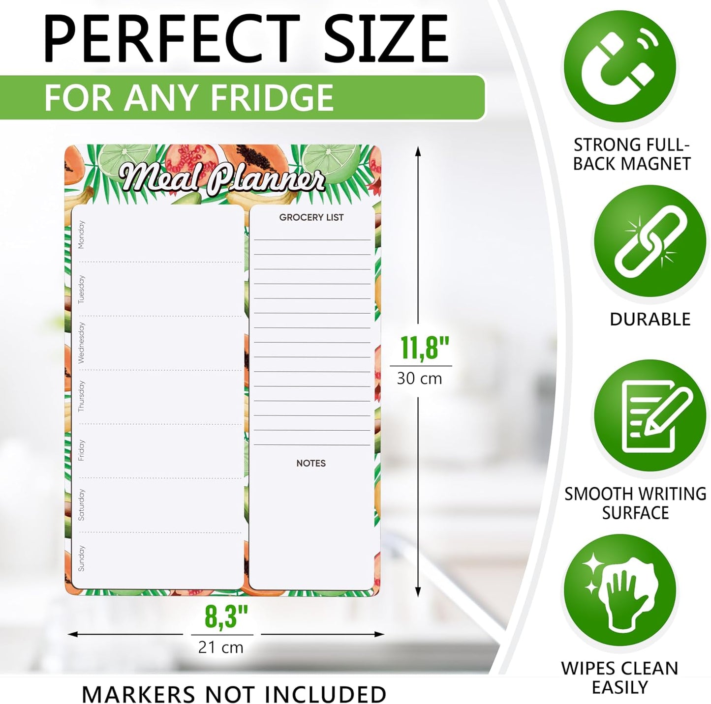 Weekly Dinner Menu Board for Kitchen A4-8.5x12 Black Magnetic Weekly Meal Planner for Fridge Dry Erase Weekly Menu Boards Magnetic Menu for Refrigerator Food Menu Boards Week Chalkboard Menu Board