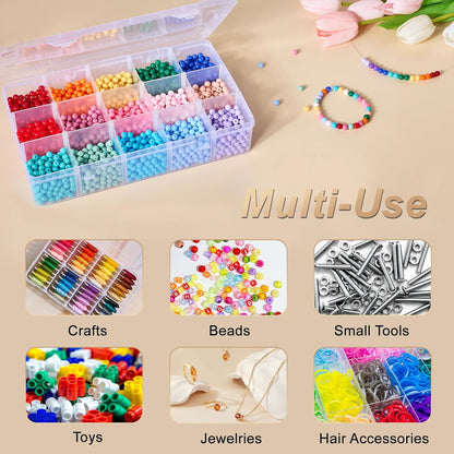 Mauproy 4 Pack 8 Grids Bead Organizer and Storage, Clear Plastic Storage Containers with Removable Dividers and Labels Small Tackle Box Organizer for Jewelry Crafts Electronics Small Parts