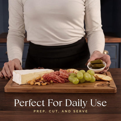 Pre-Oiled, Non Toxic 3-Piece Carbonized Bamboo Cutting Board Set, 500°F Carbonized Technology Eco-Friendly Wooden Chopping Boards for Kitchen with Juice Groove, Charcuterie Serving Boards Deer & Oak