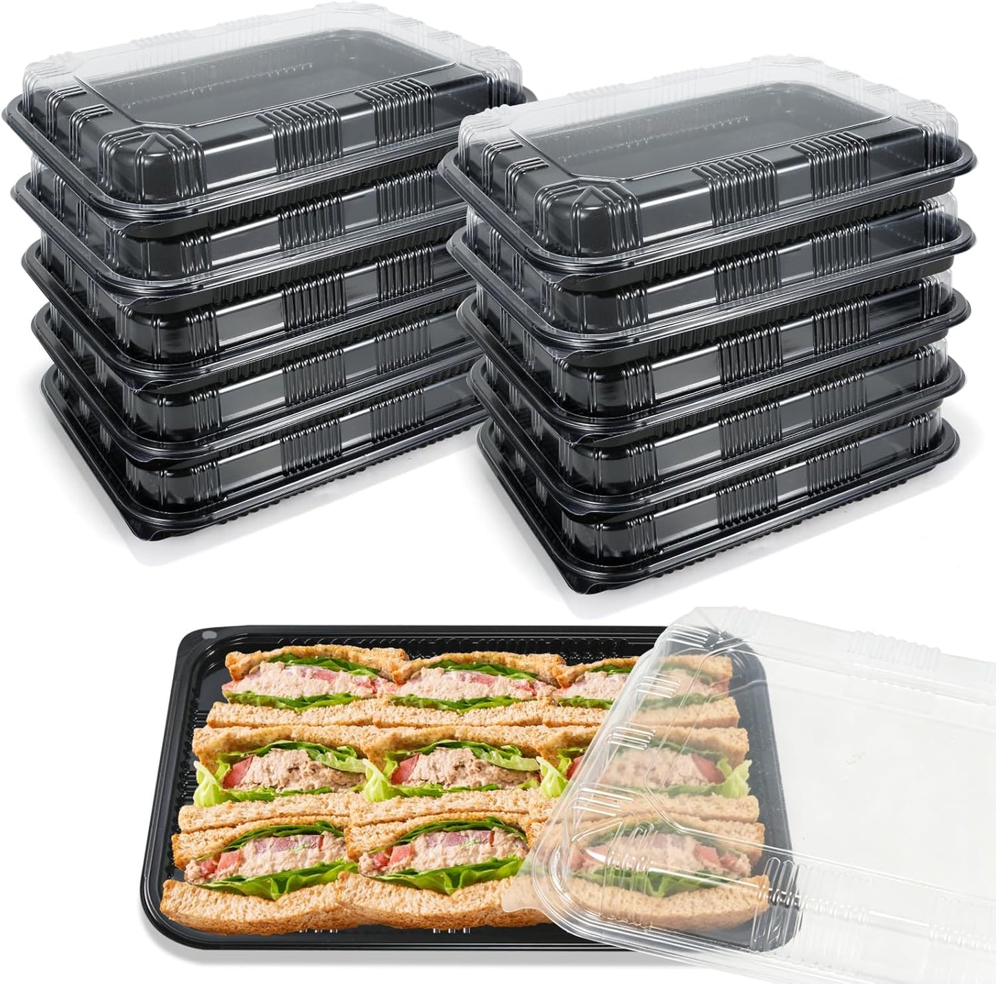 10 Pack Catering Trays with Lids, 13" Charcuterie Board with Lid, Serving Tray with Lid for Cookie, Dessert and Sandwiches, Reusable Plastic Serving Trays for Catering, Buffet