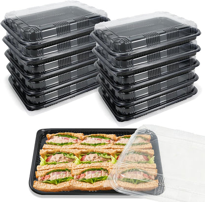 10 Pack Catering Trays with Lids, 13" Charcuterie Board with Lid, Serving Tray with Lid for Cookie, Dessert and Sandwiches, Reusable Plastic Serving Trays for Catering, Buffet