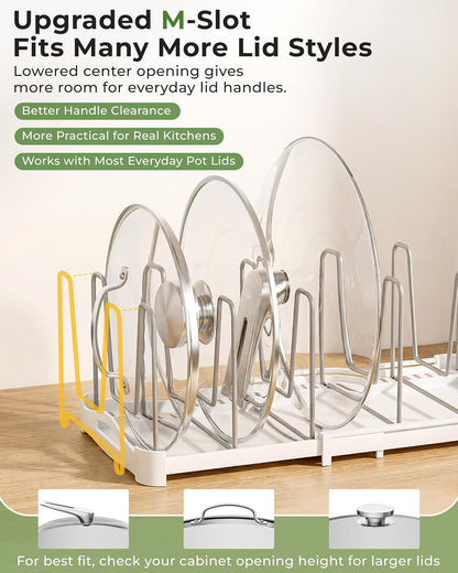 EVERIE Pot Lid Organizer, Adjustable 12.6"-21.5" Bakeware Rack for Cabinet
