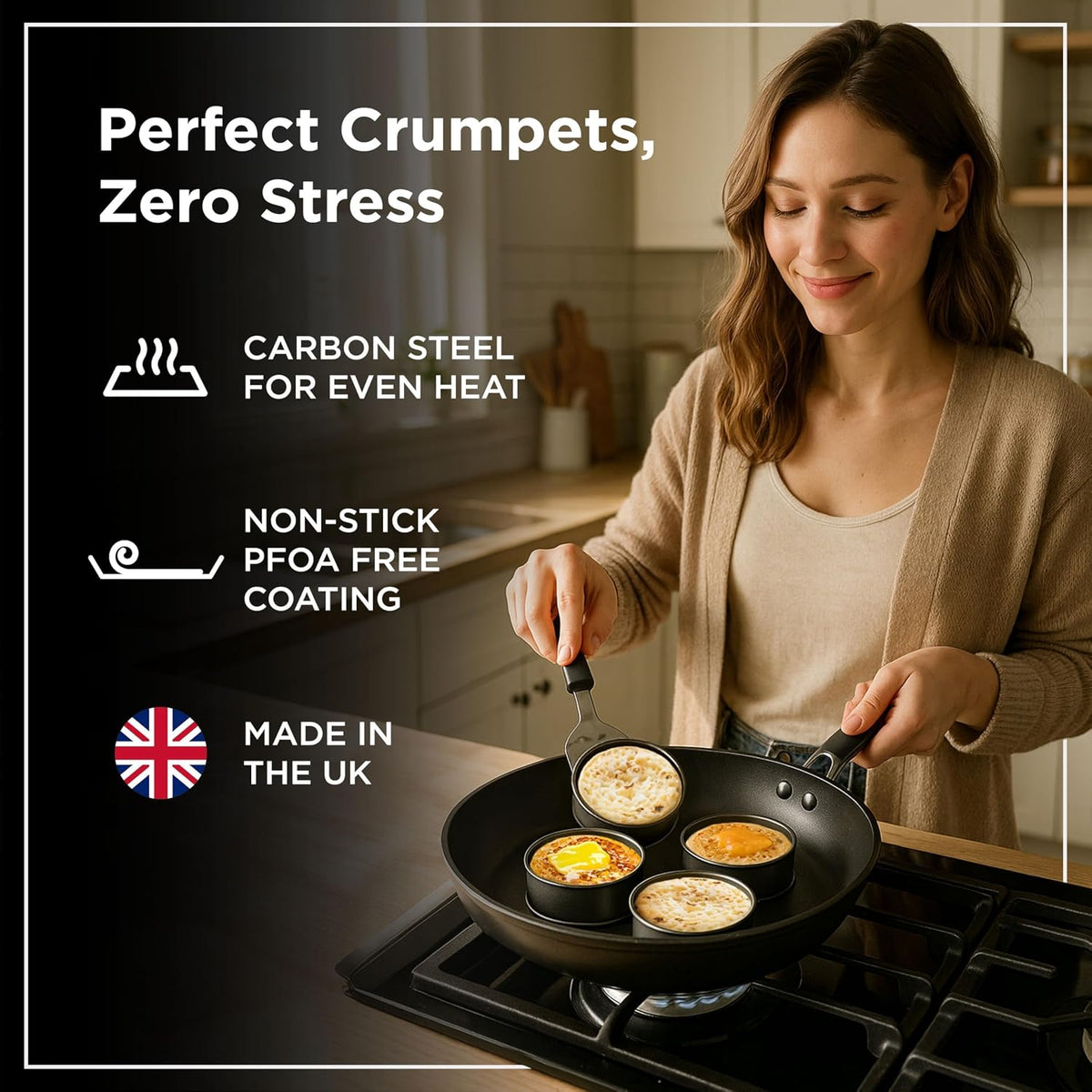 Wrenbury Crumpet Rings Nonstick 3.5 inch - English Muffin Rings - Food Ring Molds for Cooking – Metal Baking Egg Ring Set - Made in England