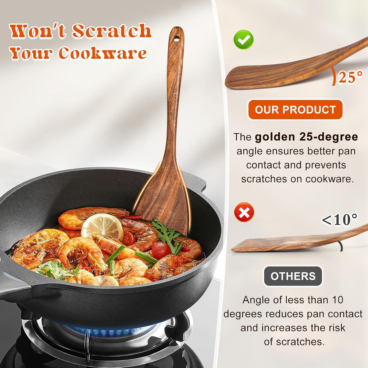 Wooden Spatula, Acacia Solid & Slotted Turner Spatula Set, Long Handle Flat Frying Spatulas, Ideal Kitchen Gift for Mother and Grandma, Kitchen Utensils Set for Cooking, Frying, Baking
