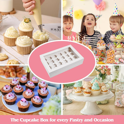 TOMNK 6 Count White Cupcake Boxes with Window - 36 Total Capacity Cupcake Carrier Sets for Birthday Holiday Party Bakery Supplies