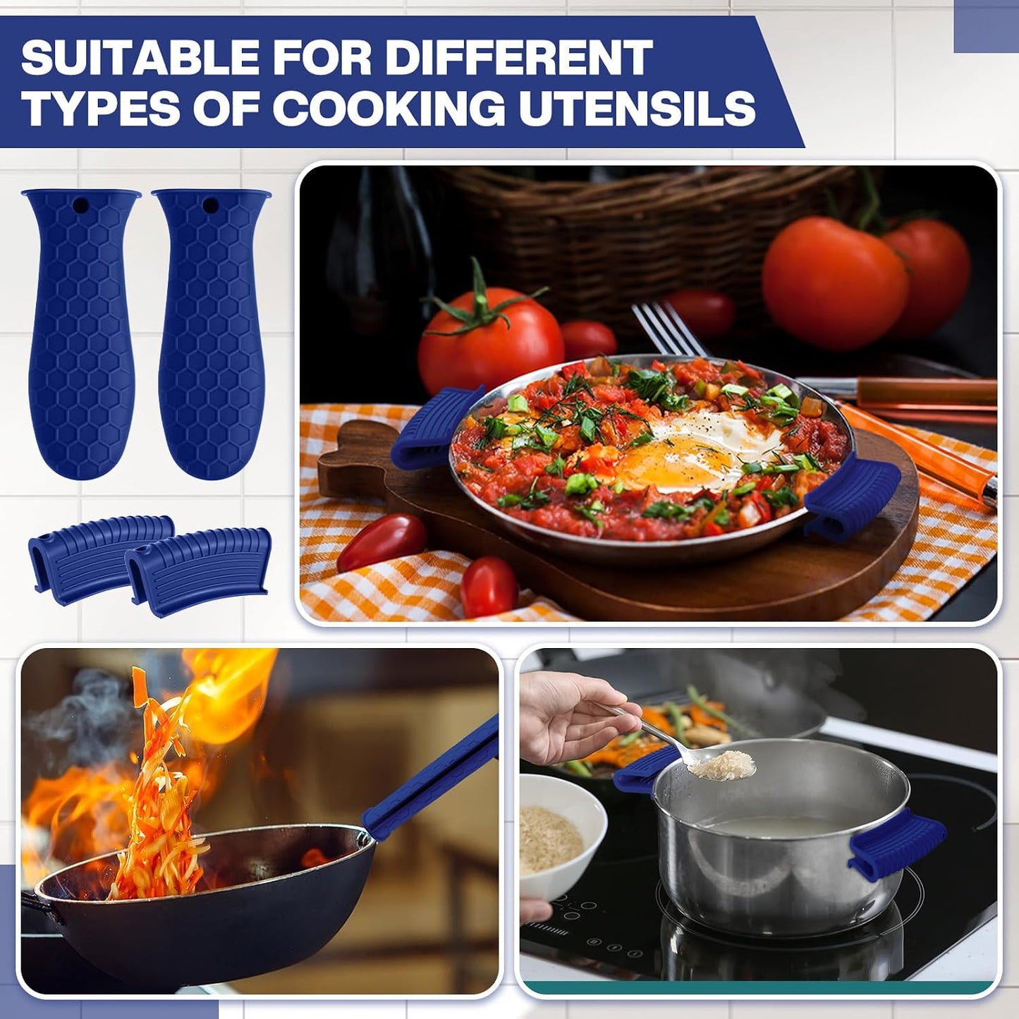 Patelai 8Pcs Silicone Cast Iron Handle Cover,Black