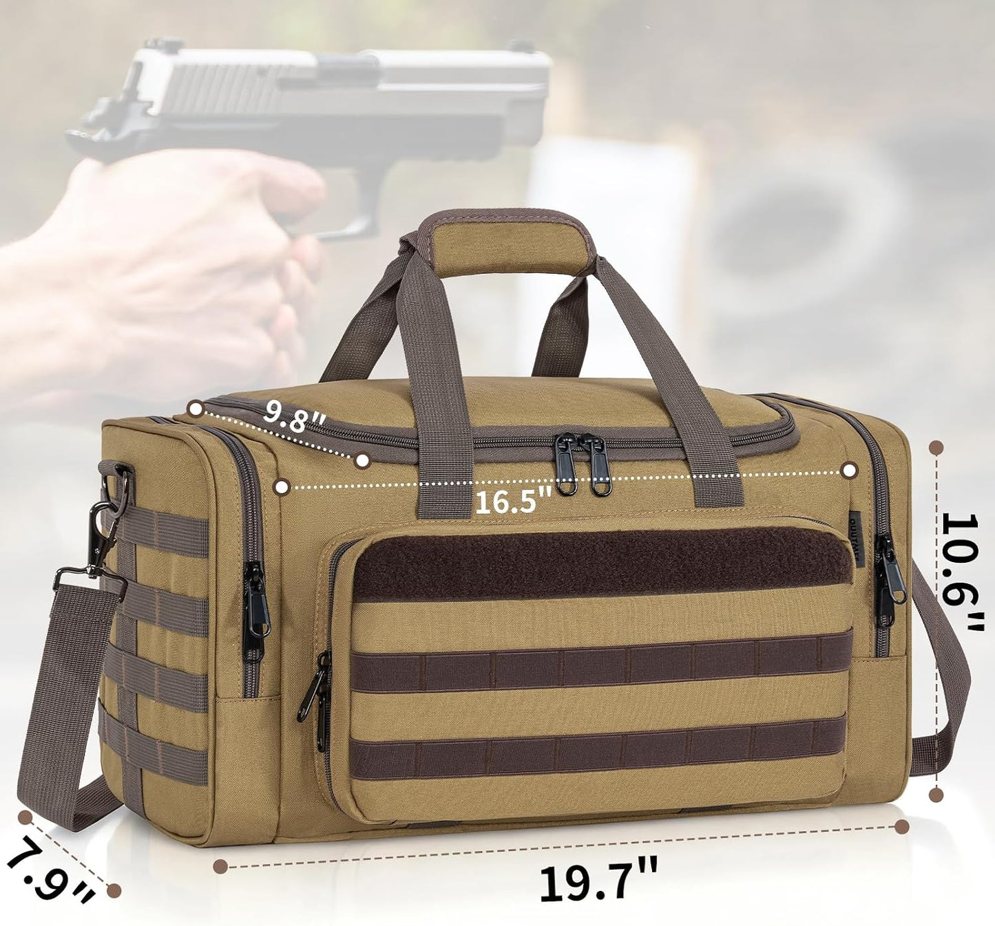 Tactical Pistol Range Bag, Gun Range Bag for Handguns, Shooting Duffle Range Pistol Bag with 6X Magazine Slots, Extra Pockets for Ammo and Essentials