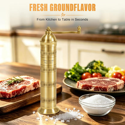 Brass Salt Grinder, 8 Inch Gold Manual Salt Mill with Ceramic Core