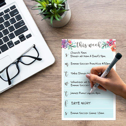 Dry Erase Weekly Calendar Planner Sticker Decal | Removable & Reusable | Magnetic Fine-Tip Marker Included (6 x 9 inches, White)
