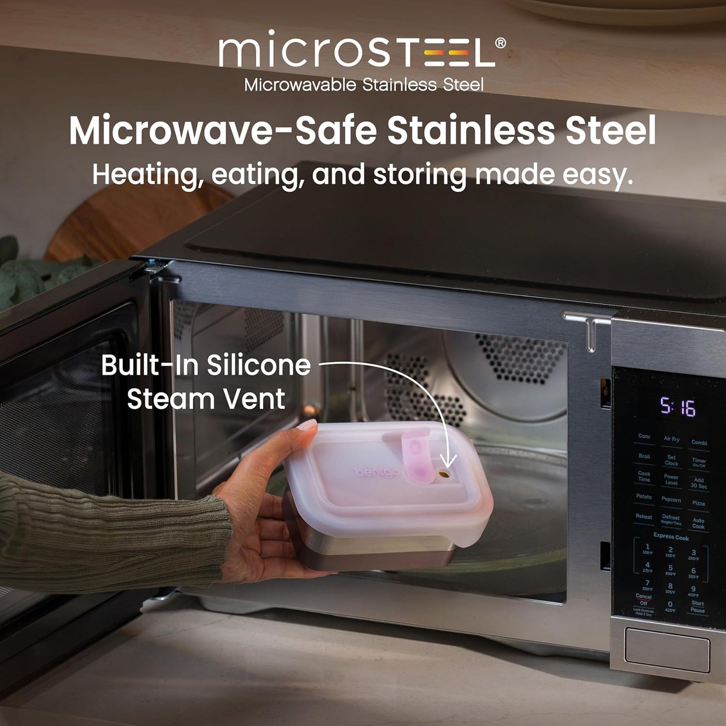 Bentgo MicroSteel Heat & Eat Container – Microwave-Safe, Leak-Proof & Airtight, Easy-to-Clean Lightweight Stainless Steel Reusable Food Storage with Silicone Lid (Snack Size; 2-Cup Capacity; Rose)