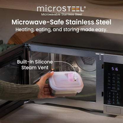 Bentgo MicroSteel Heat & Eat Container – Microwave-Safe, Leak-Proof & Airtight, Easy-to-Clean Lightweight Stainless Steel Reusable Food Storage with Silicone Lid (Snack Size; 2-Cup Capacity; Rose)