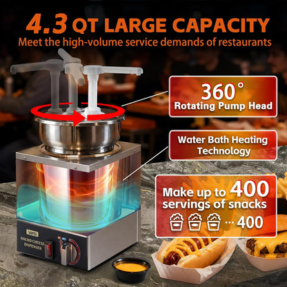 VONCI Nacho Cheese Dispenser, 2.8 Qt（2.5L） Nacho Cheese Warmer with Plastic Pump, Hot Fudge Dispenser with 6-Level Temperature Adjustment, Commercial Cheese Dispenser for Hot Fudge Cheese Caramel