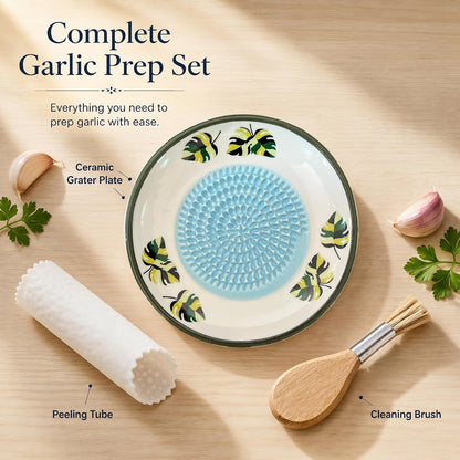 Handcrafted Ceramic Garlic Grater Plate, Ocean Blue