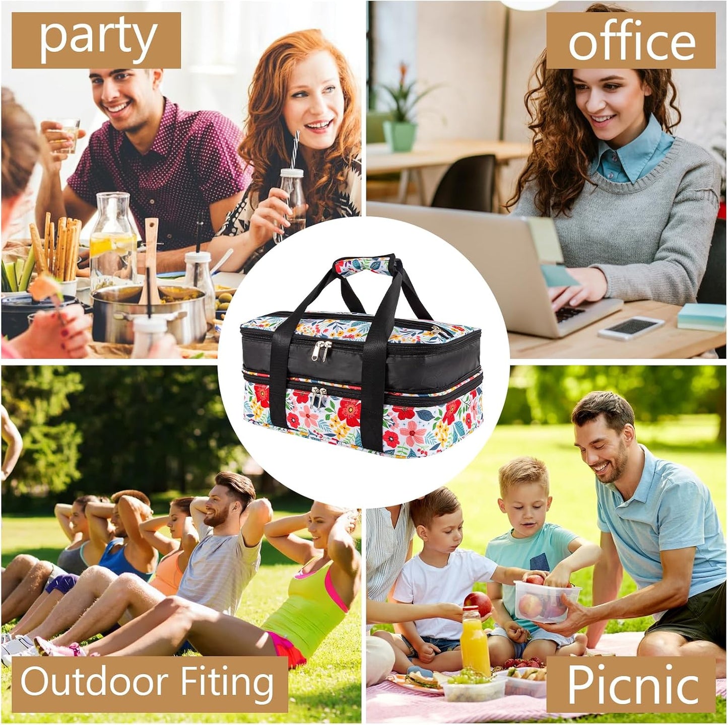 Insulated Casserole Carrier Fits Pioneer Woman Kitchen Stuff & 9x13 Baking Dish, Large Lasagna Lugger Tote, Leakproof Thermal Food Warmer Bag for Potluck, Picnic, Travel, Hot/Cold Food & Mom Gifts